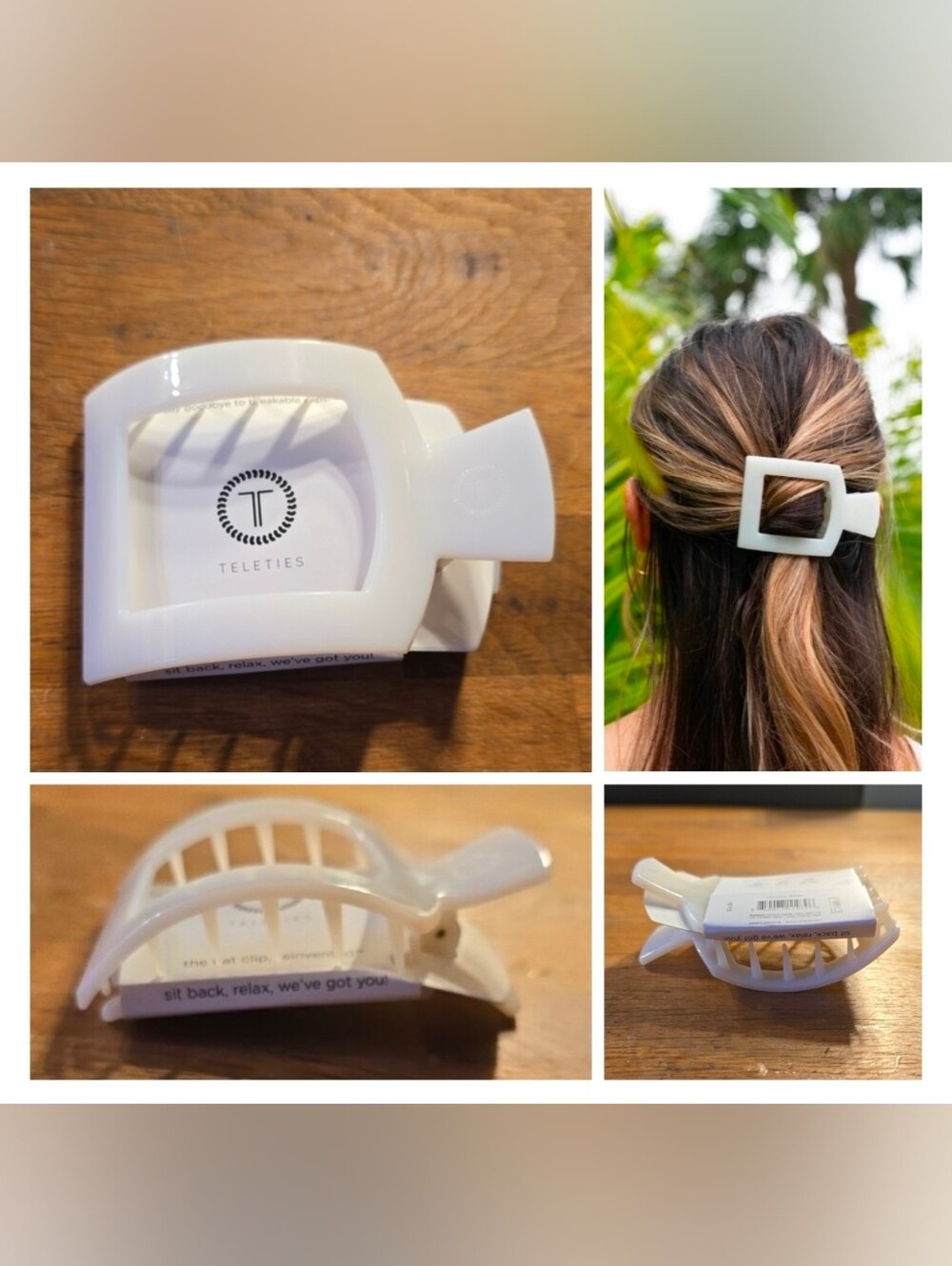 Teleties "Coconut White" Medium Flat Square Hair Clip